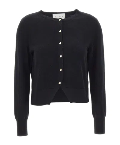 Kaos Buttoned Crew Neck Cardigan In Blue