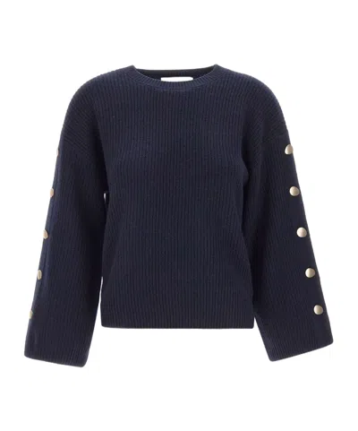 Kaos Button-sleeve Ribbed Knitted Sweater In Blue