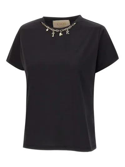 Kaos Chain-embellished Crew Neck T-shirt In Black