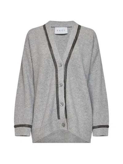 Kaos Chain-trim Ribbed Cardigan In 그레이