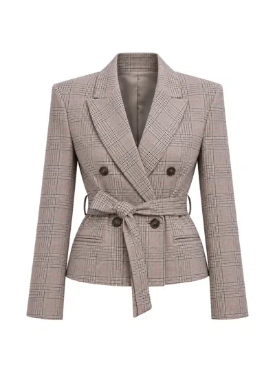 Kaos Check-pattern Belted Blazer In Neutrals