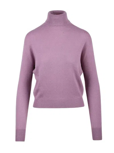 Kaos Ciclista Wool Sweater With High Neckline And Ribbed Details In Purple