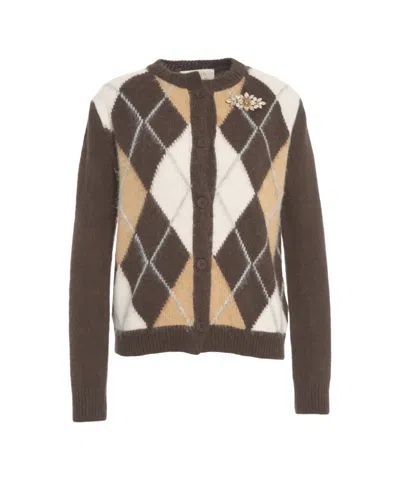 Kaos Classic Argyle Cardigan In Green