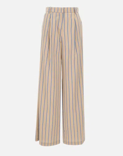 Kaos Cobalt Blue Striped Viscose Trousers In Beige/blue