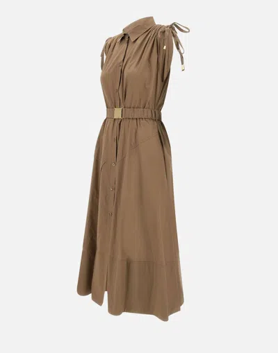 Kaos Coffee Coloured Cotton Chemisier Dress In Dove Grey