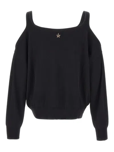 Kaos Cold-shoulder Ribbed Sweater In Black