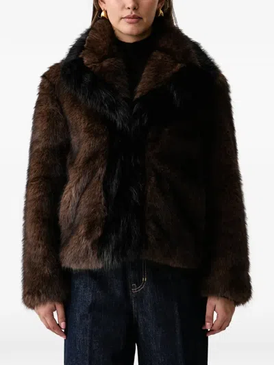 Kaos Contrast-trim Artificial Fur Jacket In Brown