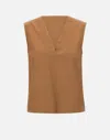 Kaos Cotton Poplin Sleeveless V Neck Top In Brown