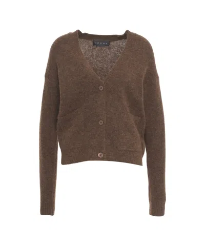 Kaos Cropped Knit Cardigan With V-neckline And Button-down Front In Brown