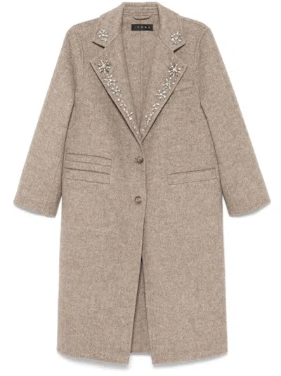 Kaos Crystal-embellished Coat In Brown