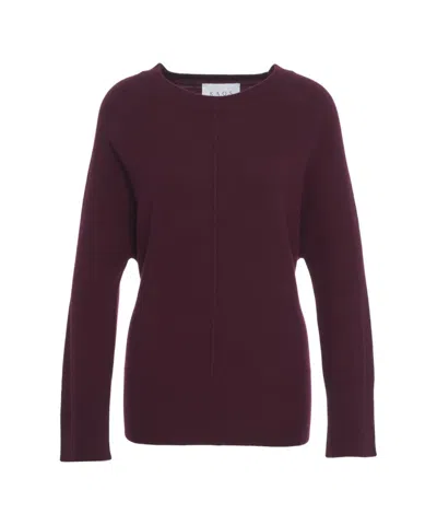 Kaos Deep Burgundy Knit Sweater With Ribbed Detailing In Black
