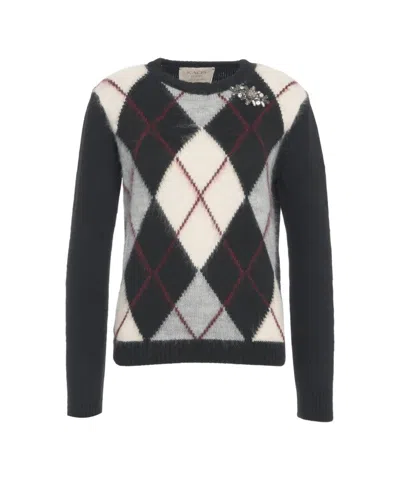 Kaos Diamond Pattern Sweater With Decorative Pin In Black