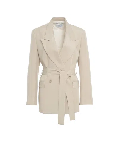 Kaos Double-breasted Blazer With Tailored Waist Belt In Neutrals