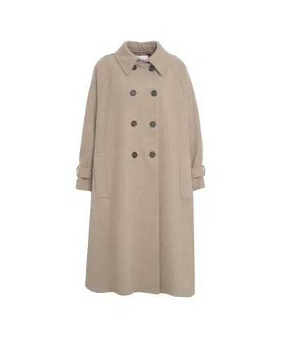 Kaos Double-breasted Mid-length Coat With Lapel Collar In Brown