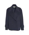 Kaos Double-breasted Peacoat With Buttoned Cuffs And Structured Silhouette In Blue