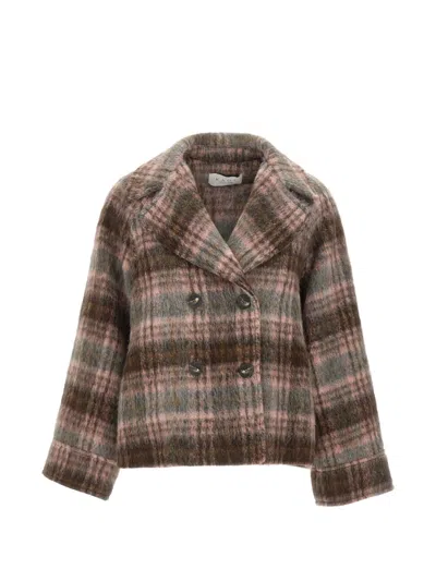 Kaos Double-breasted Checked Jacket In Brown