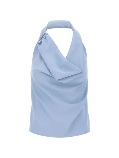 Kaos Draped Shawl Halterneck Blouse In Blue