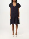 Kaos Polka Dot Viscose Crepe Dress In Blue