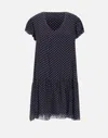 Kaos Polka Dot Viscose Crepe Dress In Blue