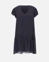 Kaos Polka Dot Viscose Crepe Dress In Blue