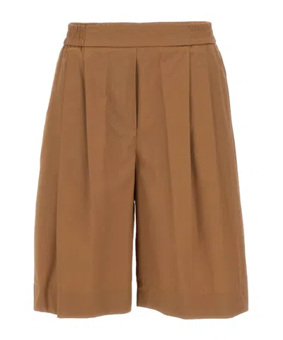 Kaos Elastic Pleated Shorts In Brown
