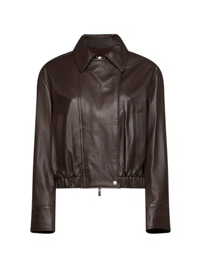 Kaos Elasticated-hem Leather Jacket In 브라운