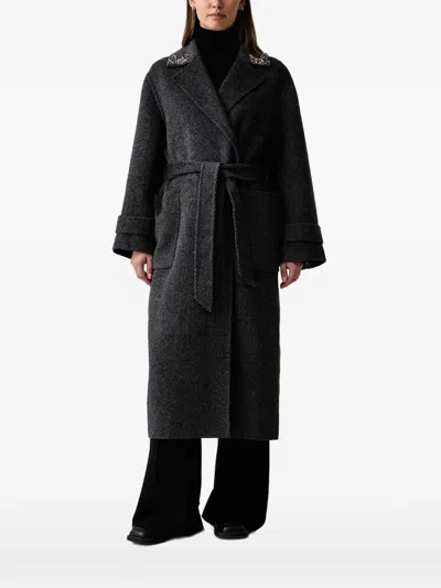 Kaos Embellished Belted Coat In 그레이