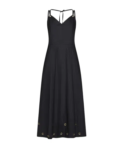 Kaos Eyelet Detail Midi Dress In Black