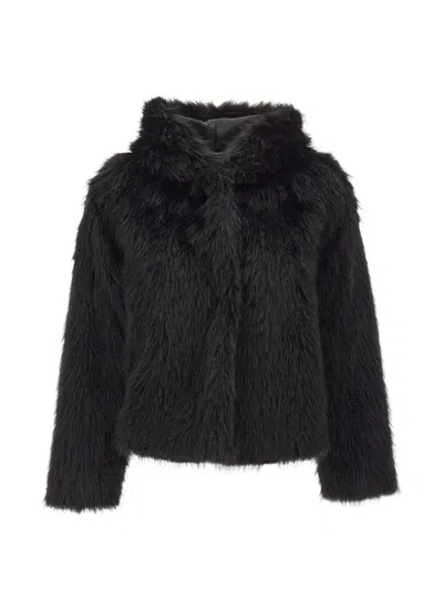 Kaos Faux-fur Hooded Jacket In Black