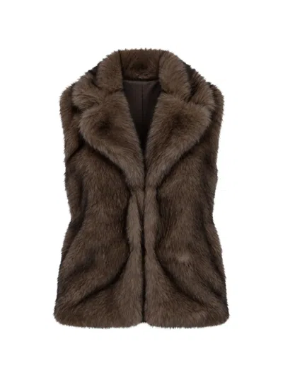 Kaos Faux-fur Notched-lapels Gilet In Brown