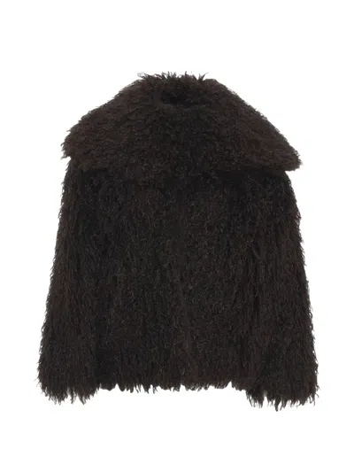 Kaos Faux-fur Oversized-collar Jacket In Brown