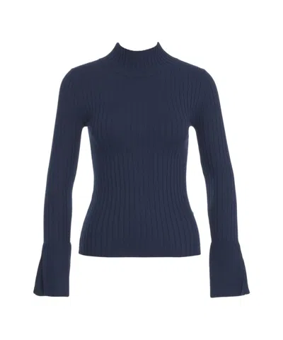 Kaos Fitted Ribbed Knit Sweater With High Neckline In Blue