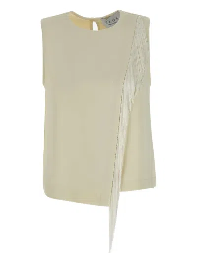 Kaos Fringe-detail Sleeveless Top In Neutral