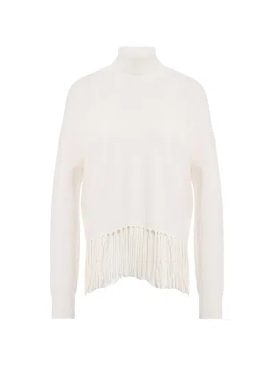 Kaos Fringe-trim Roll-neck Sweater In White