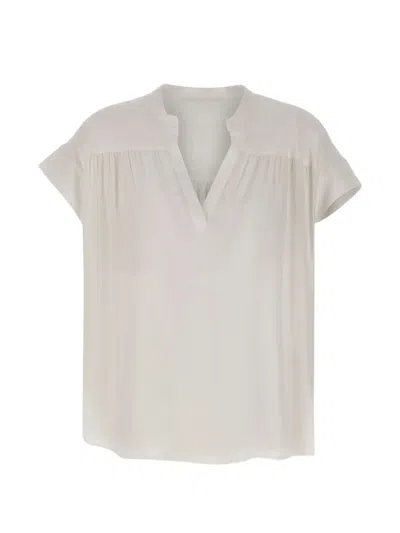 Kaos Gathered Flared Blouse In White
