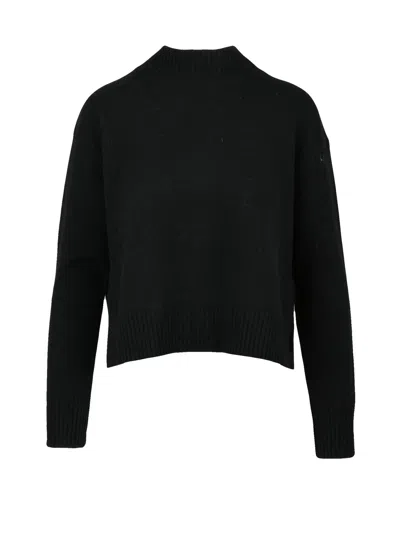 Kaos High Neck Black Knit Sweater With Ribbed Details