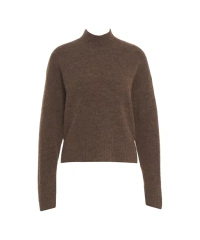 Kaos High-neck Knit Sweater With Fuzzy Texture In Brown