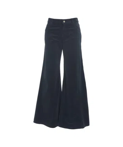Kaos High-waisted Wide Leg Pants In Soft Corduroy Fabric In Blue