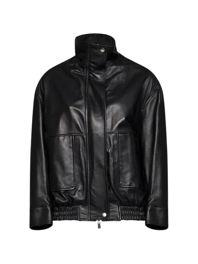Kaos High-neck Leather Jacket In 블랙