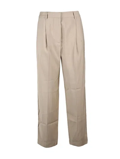 Kaos High-waisted Wide Leg Trousers With Pleated Design In Neutral