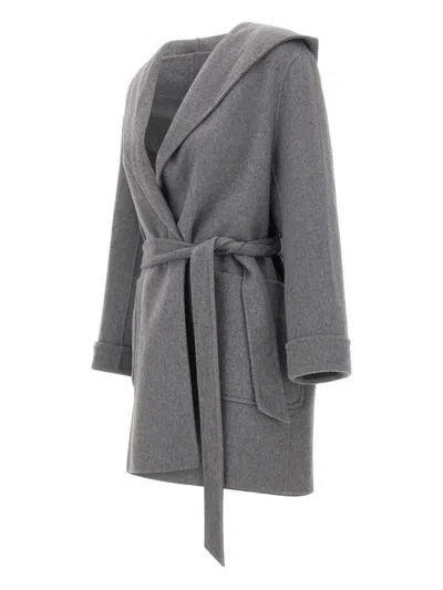 Kaos Hooded Belted Coat In Gray