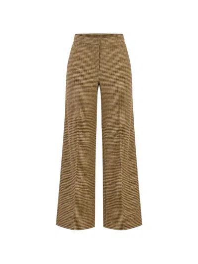 Kaos Houndstooth-pattern High-waisted Trousers In Brown