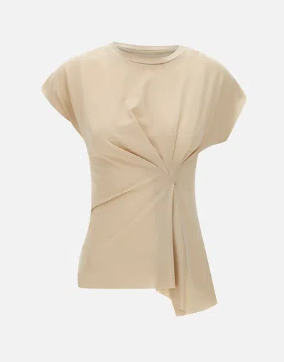 Kaos Ivory Crepe Blouse With Drape Detail In Beige