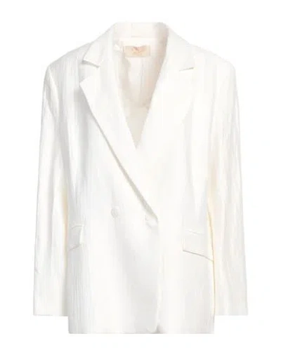 Kaos Jeans Woman Blazer Ivory Size 12 Linen, Viscose, Polyamide In White