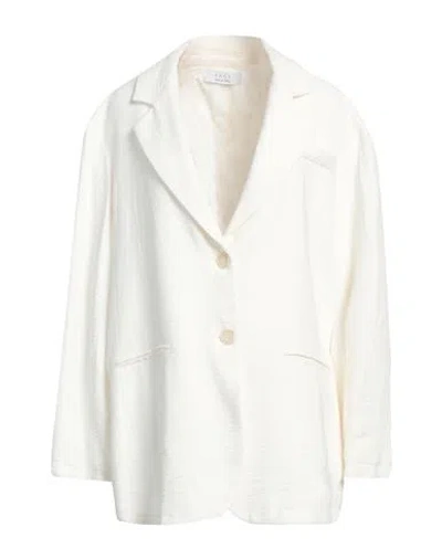 Kaos Jeans Woman Blazer Ivory Size 6 Viscose, Linen, Cotton In White