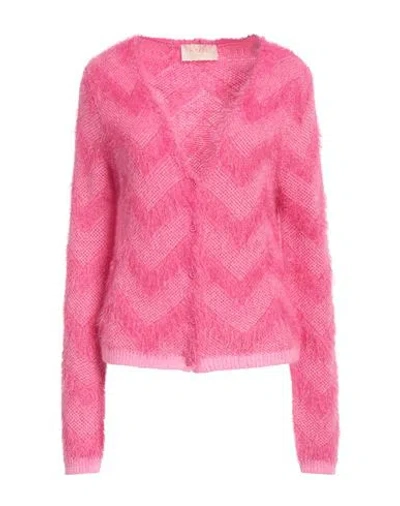Kaos Jeans Woman Cardigan Fuchsia Size S Polyamide, Acrylic, Mohair Wool In Pink
