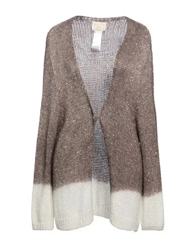 Kaos Jeans Woman Cardigan Taupe Size Xl Polyamide, Acrylic, Polyester, Mohair Wool, Wool In Gray