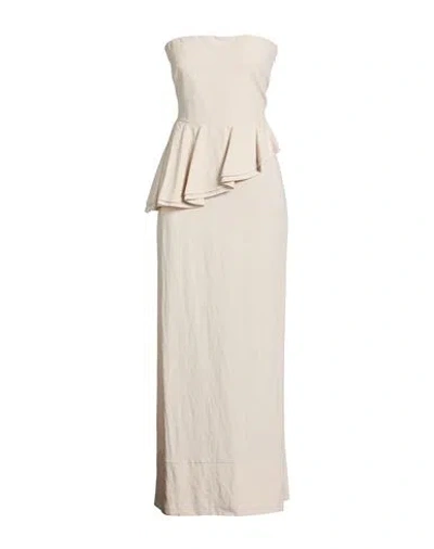 Kaos Jeans Woman Maxi Dress Beige Size 10 Viscose, Linen In Neutral