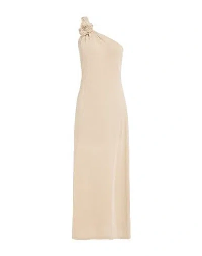 Kaos Jeans Woman Maxi Dress Beige Size 6 Cotton, Polyester, Polyamide, Metallic Polyester, Elastane In Neutral
