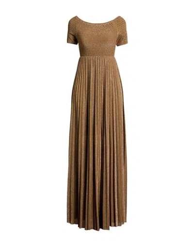 Kaos Jeans Woman Maxi Dress Bronze Size 4 Cotton, Polyester, Metallic Polyester, Polyamide, Elastane In Brown